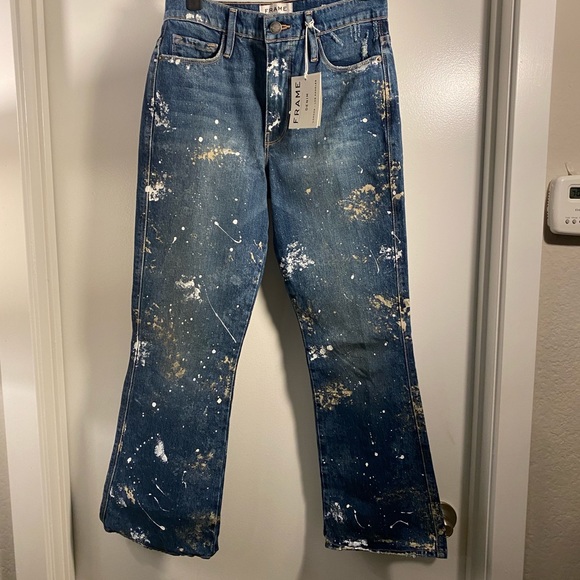 FRAME THE SYLVIE KICK BOOT JEAN PAINT SPATTER SIZE 26 NEW WITH TAGS - Picture 3 of 7